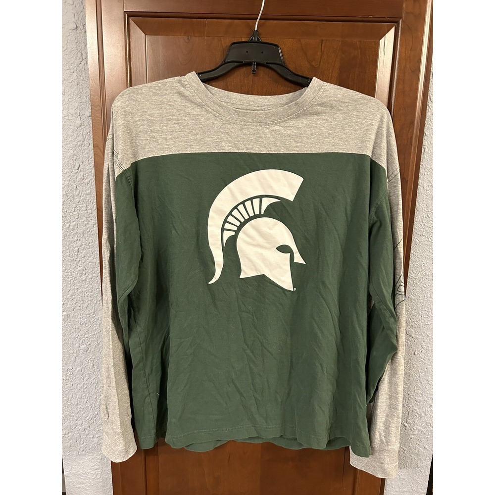 Pro Edge Michigan State University LS Gray/Green T-Shirt Mens Large Spartans MSU
